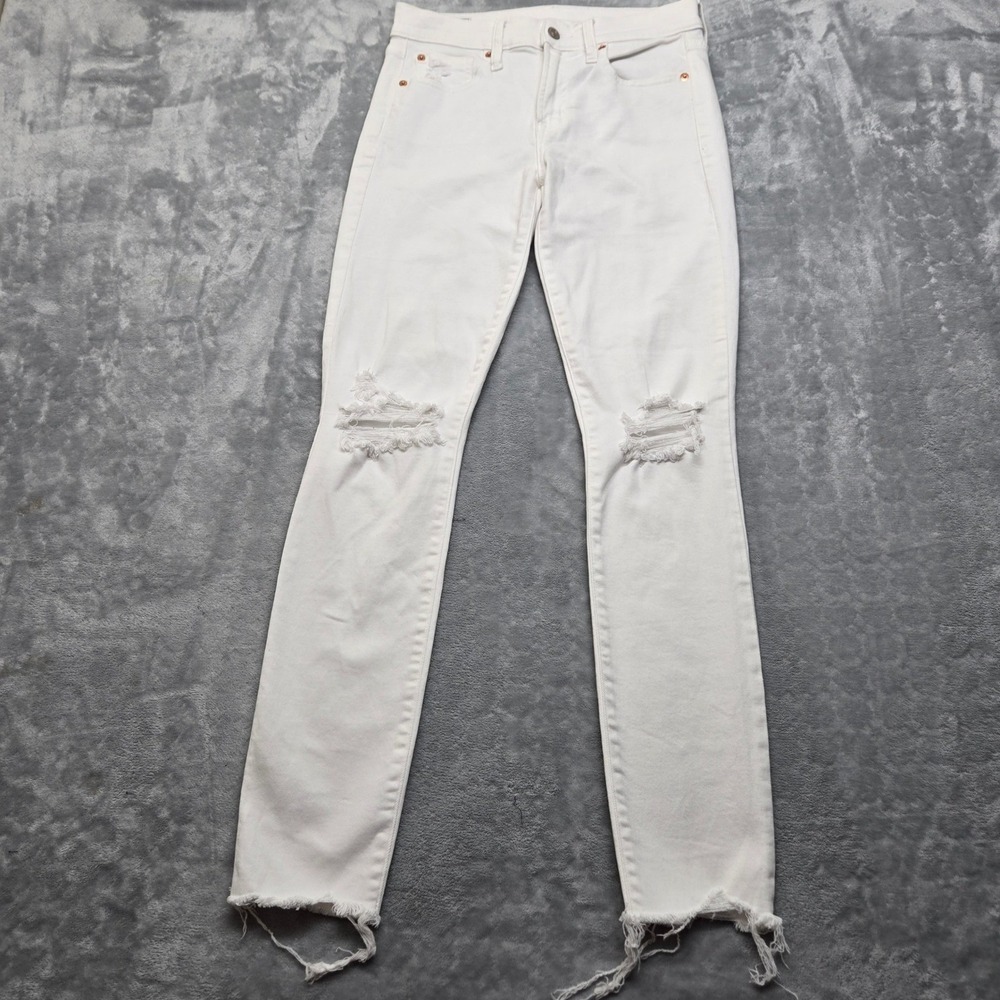 Gap True Skinny‎ Mid Rise Distressed White Denim Jeans Womens Size 27 4L Raw Hem
